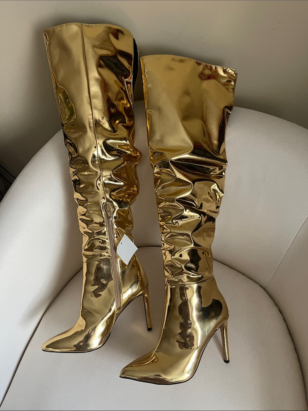 INC International Concepts Metallic Gold Over-the-Knee Pointed Stiletto Boots